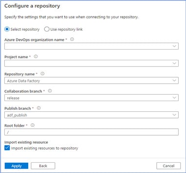 Deploy existing data factory repository brand on a new environment via Git configuration 4 Nitor Infotech