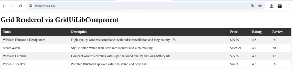 Library UI output