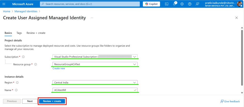 Create Managed Identities
