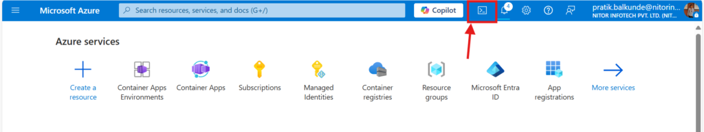 Open the terminal in Azure Portal